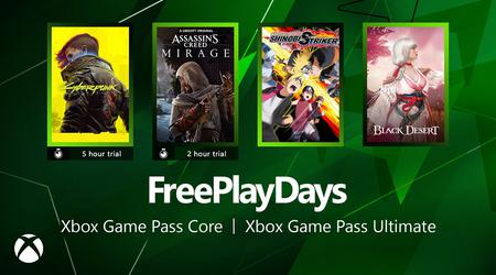 Free Play Days med et godt tilbud: Abonnenter på alle versioner af Xbox Game Pass kan prøve Cyberpunk 2077 og Assassin's Creed Mirage.