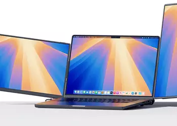 En bærbar computer - tre skærme: ...