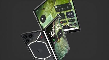 Designeren forestillede sig en foldbar smartphone Nothing Fold (1) med et originalt hængsel og tre kameraer