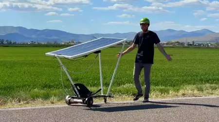 En brudt gyroscooter er blevet omdannet til en go-kart drevet af et solpanel
