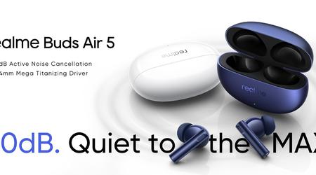 realme Buds Air 5: 12,4 mm drivere, ANC, IPX7-beskyttelse og op til 38 timers batterilevetid til $39.