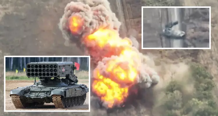 En FPV-drone flåede et russisk TOS-1A ...