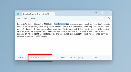 Standardprogrammet Notepad i Windows 11 understøtter nu optælling af antallet af tegn i et dokument.