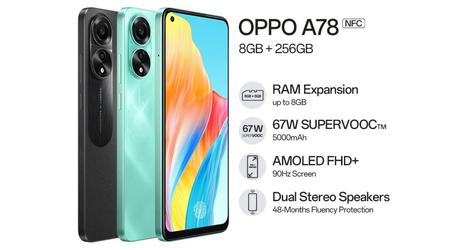 OPPO A78 4G - Snapdragon 680, 90Hz AMOLED-skærm og 67W opladning til $235