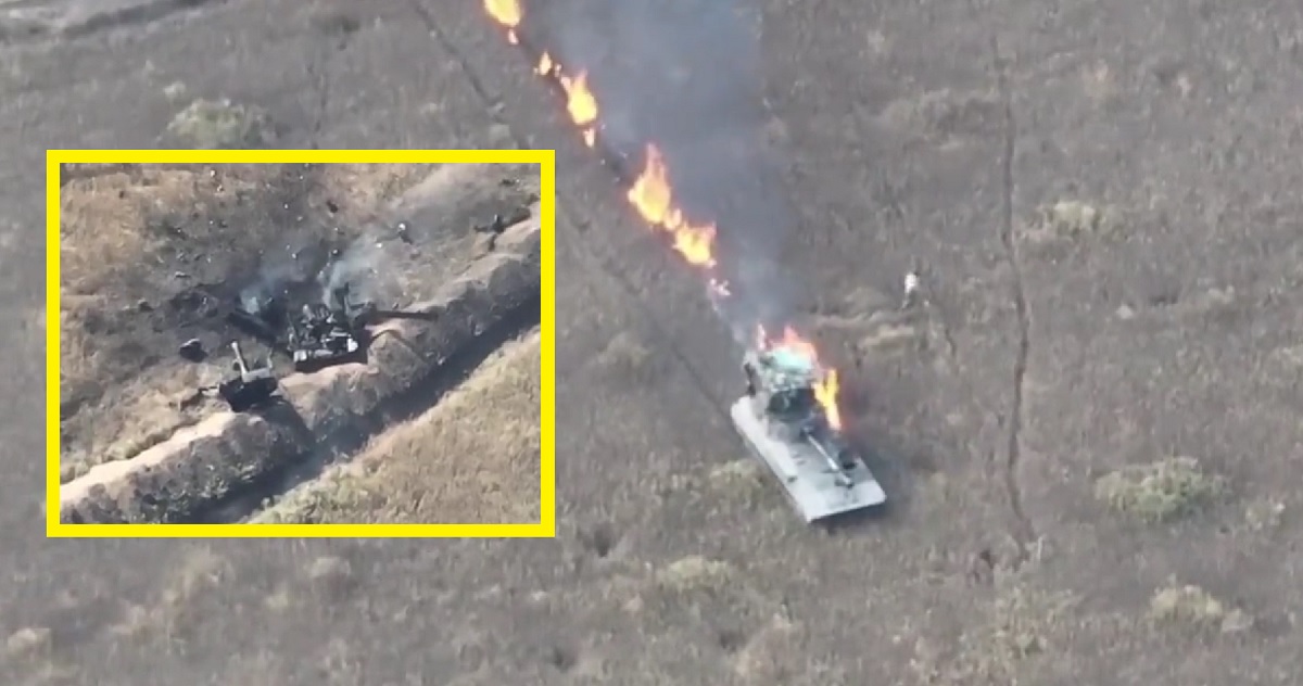 Ukrainske $500 kamikaze-droner ødelagde en russisk 2S1 Gvozdika selvkørende haubits i to forsøg.