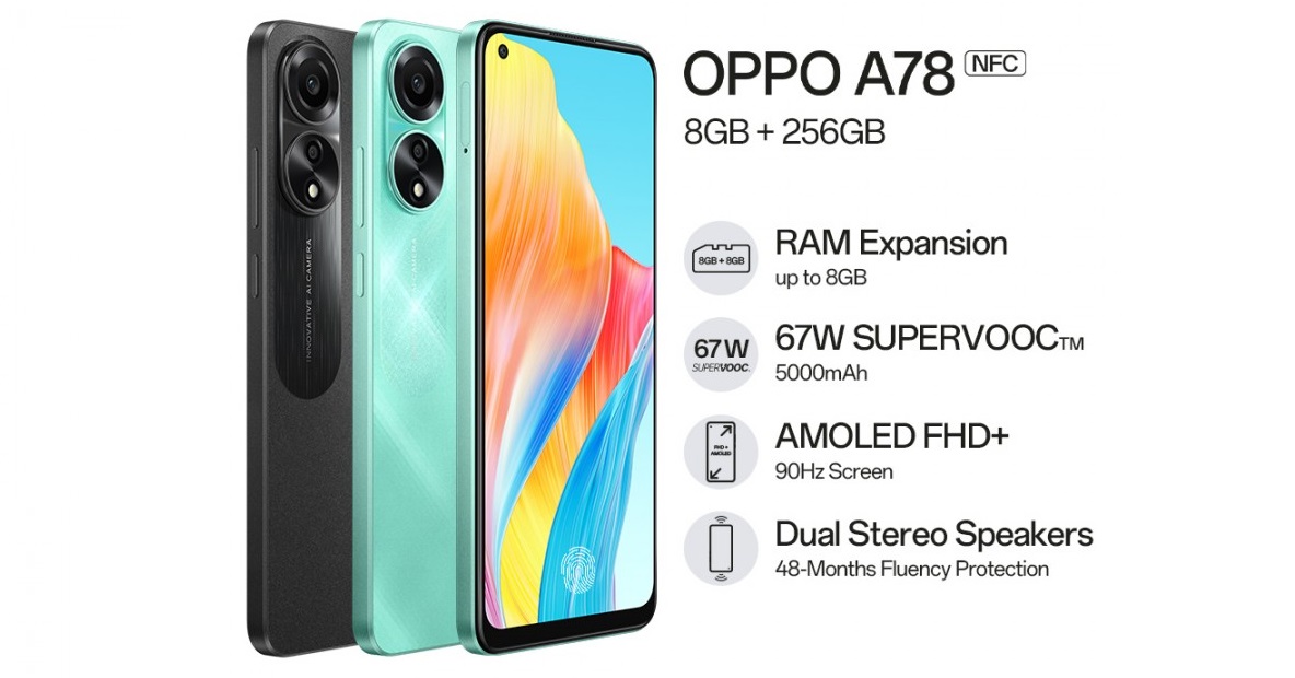 OPPO A78 4G - Snapdragon 680, 90Hz AMOLED-skærm og 67W opladning til $235