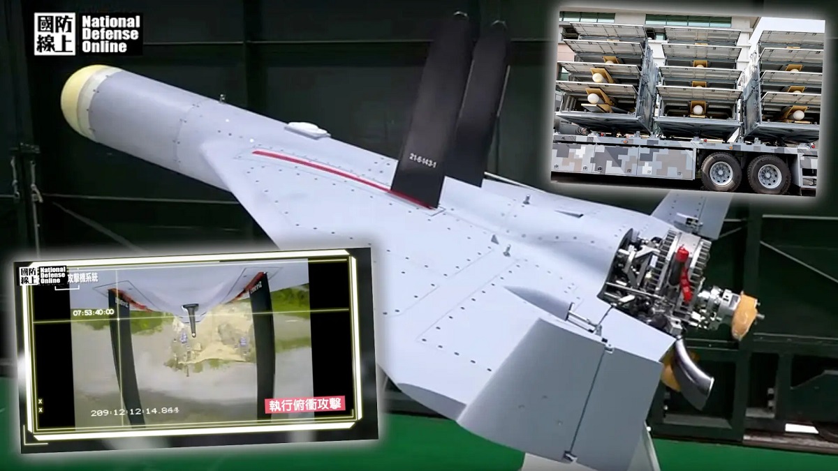 Taiwan har vist sjældne kampoptagelser af en Chien Hsiang kamikaze-drone med en maksimal rækkevidde på 1.000 km.
