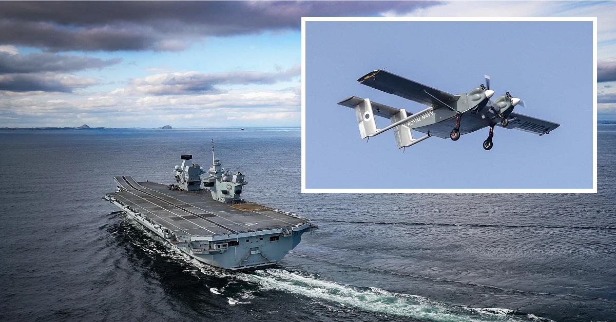 Storbritannien har testet fragtlevering med en HCMC-drone på sit største hangarskib, HMS Prince of Whales til 3,85 milliarder dollars.