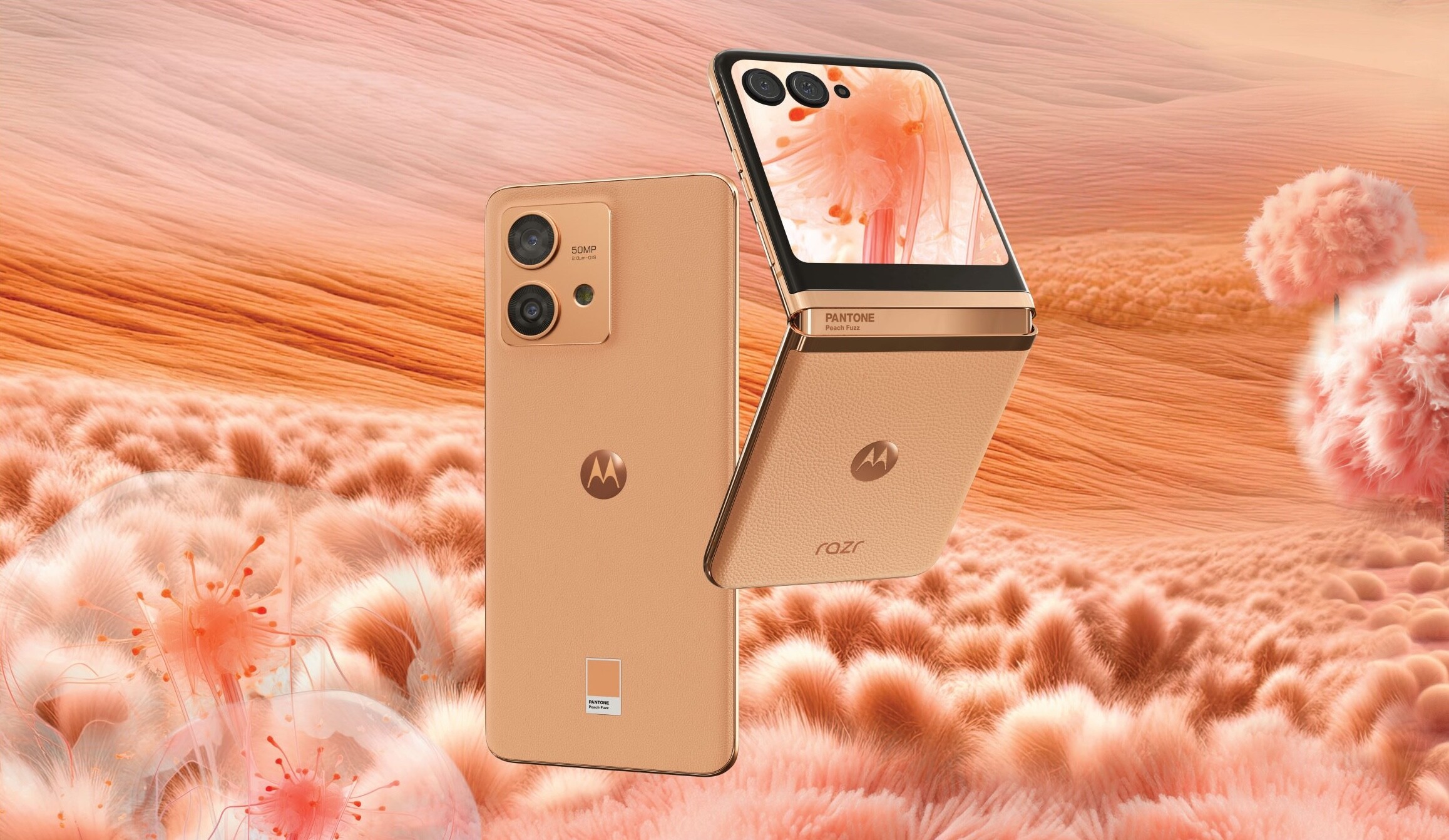 Motorola introducerer Razr 40 Ultra og Edge 40 Neo i Peach Fuzz - farven i 2024 ifølge Pantone