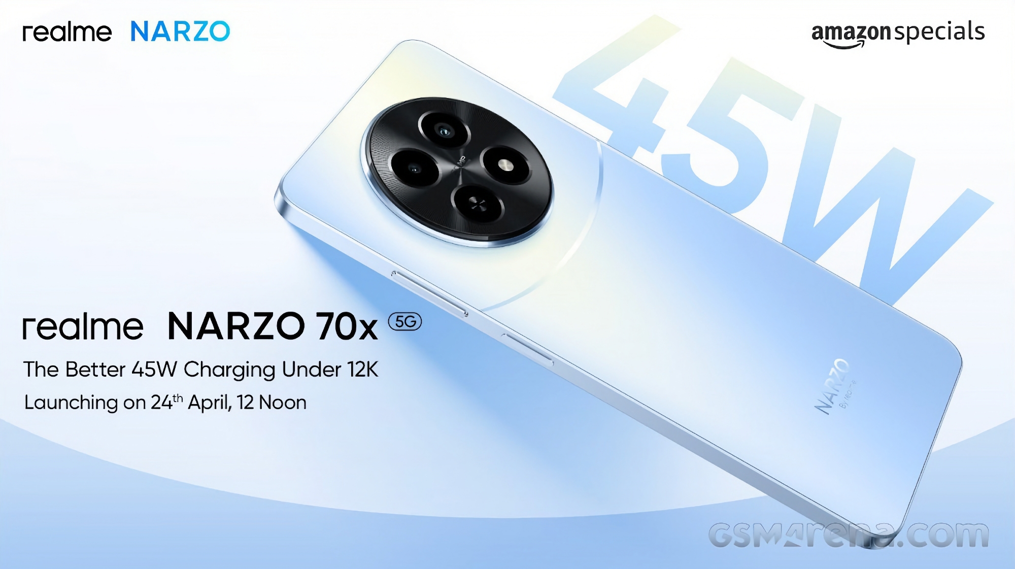 Narzo 70x 5G realme Narzo 70x med 50 MP kamera og 45W opladning debuterer den 24. april
