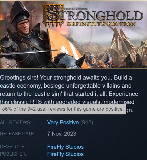 Strategiklassikeren har ikke mistet sin relevans: Steam-brugere roser Stronghold: Definitive Edition og anbefaler at stifte bekendtskab med det-2
