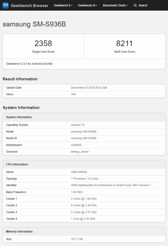 Testresultater for Exynos 2500-chip