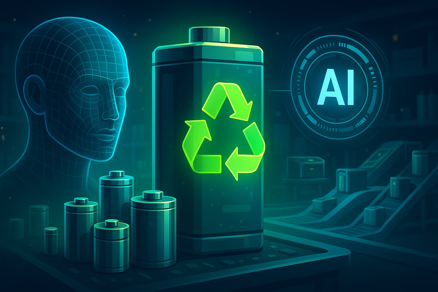 Et illustrativt billede af brugen af AI i batteriudvikling og -genbrug