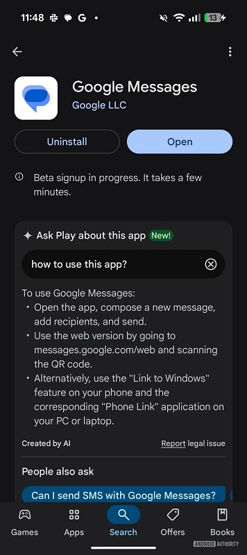 Google Play-interface med Spørg Play-kapabilitet