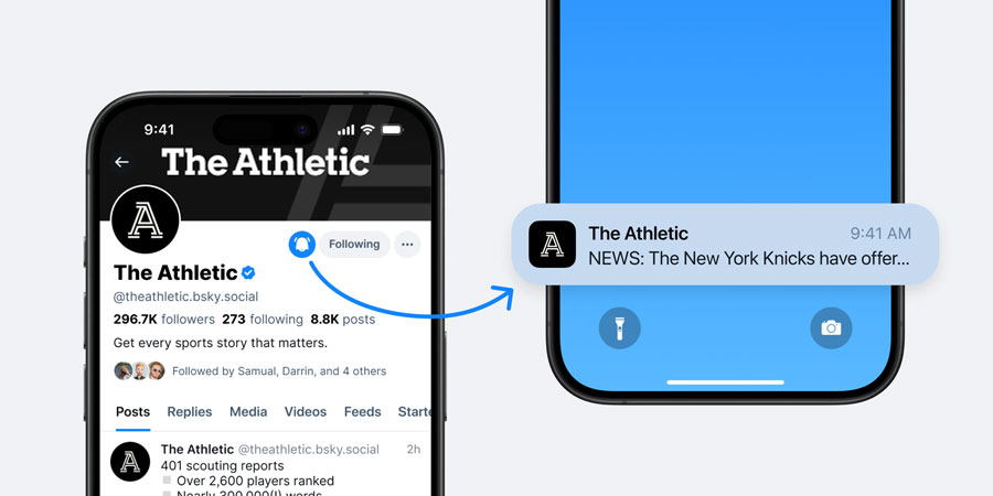 Oversigt over de nye notifikationsfunktioner i Bluesky