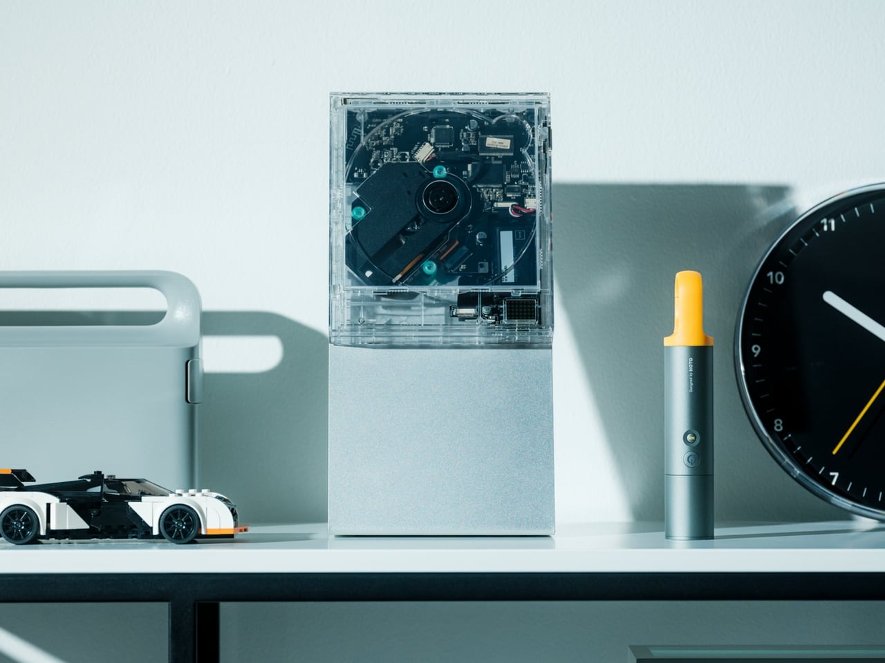 ClearFrame transparent CD player with disc rotation