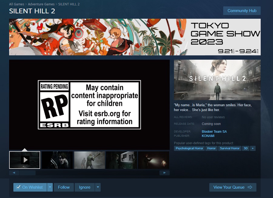 En ny præsentation af Silent Hill 2-remaket vil finde sted på Tokyo Game Show 2023, som det fremgår af oplysninger på spillets Steam-side-2