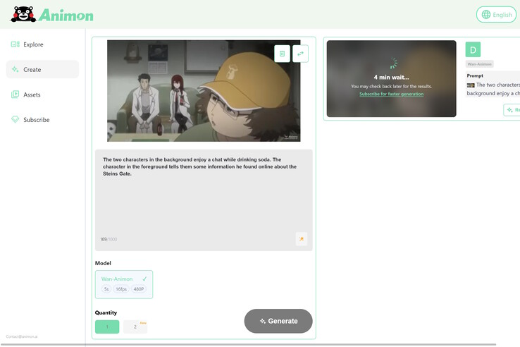 Animation af Steins;Gate karakteren ved hjælp af Animon.ai