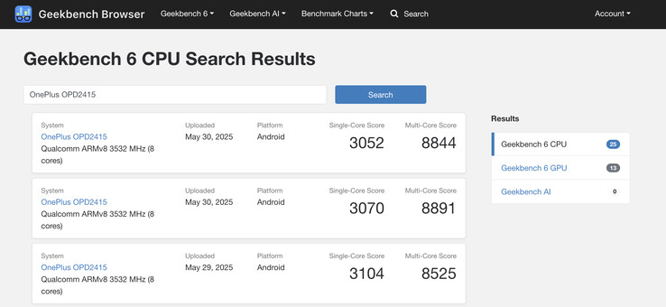 OnePlus Pad 3 on Geekbench