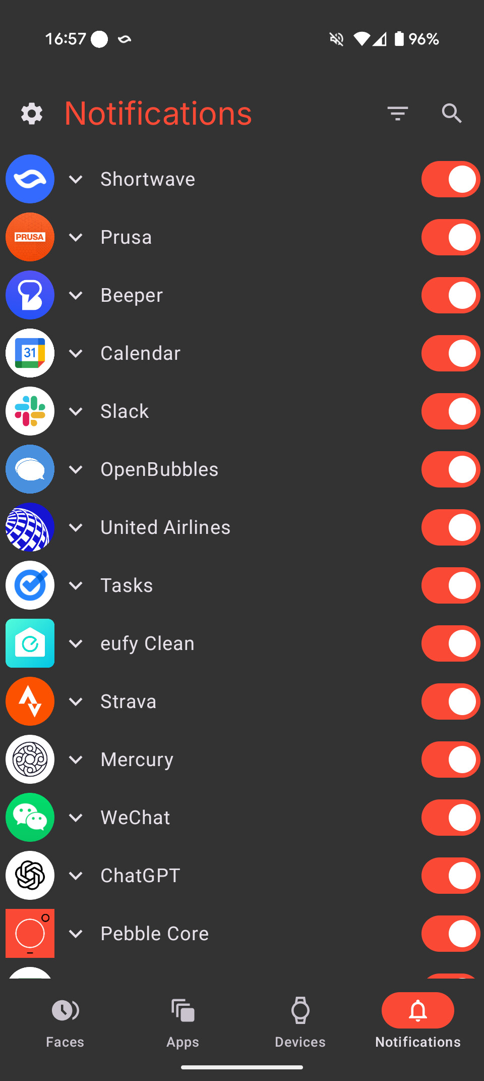 Pebble app notifications