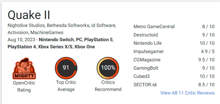 Spillere og kritikere er begejstrede for remasteren af Quake 2. Det opdaterede spil får topkarakterer på alle platforme.-3