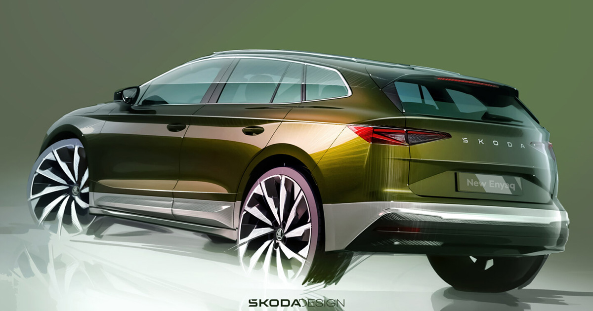 Designskitse af den opdaterede Škoda Enyaq