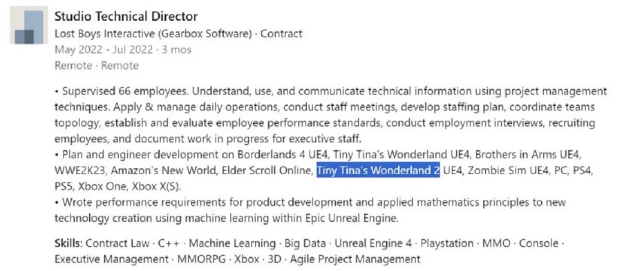 En af udviklerne af Tiny Tina's Wonderlands har bekræftet, at Gearbox arbejder på Borderlands 4 og Tiny Tina's Wonderlands 2.-2