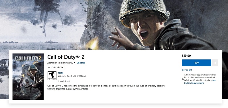 Et skærmbillede af Call of Duty 2-siden på Microsoft Store