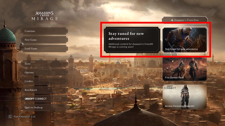 Er Ubisoft alligevel ved at forberede en add-on til Assassin's Creed Mirage? Et mystisk reklamebanner blev fundet i spillets hovedmenu-2