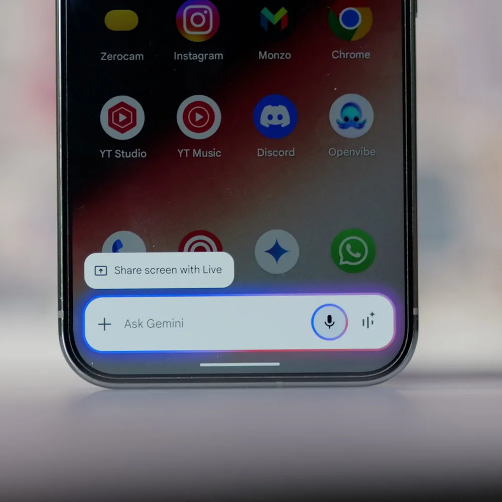 Knap til skærmudsendelse i Gemini Live