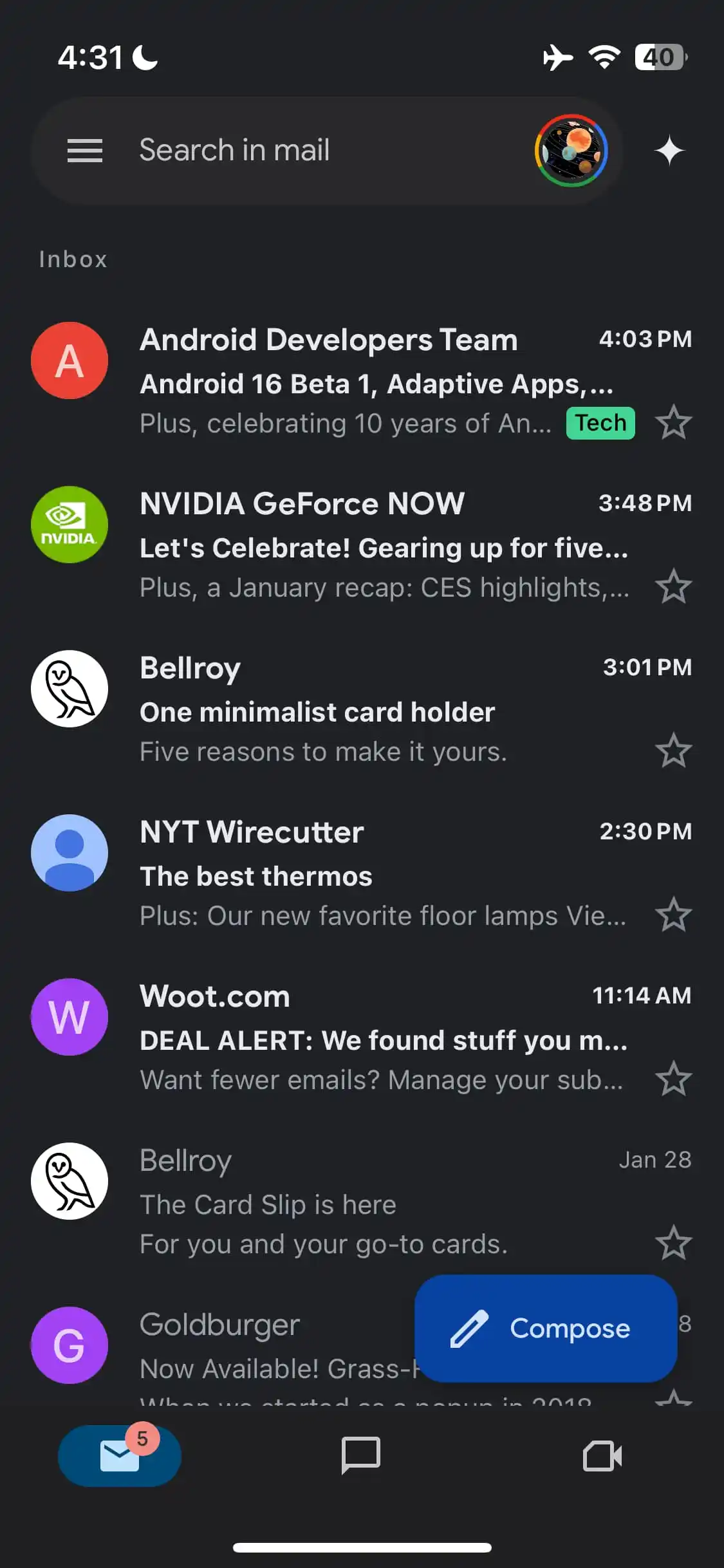 Opdateret design af Gmail til iPhone