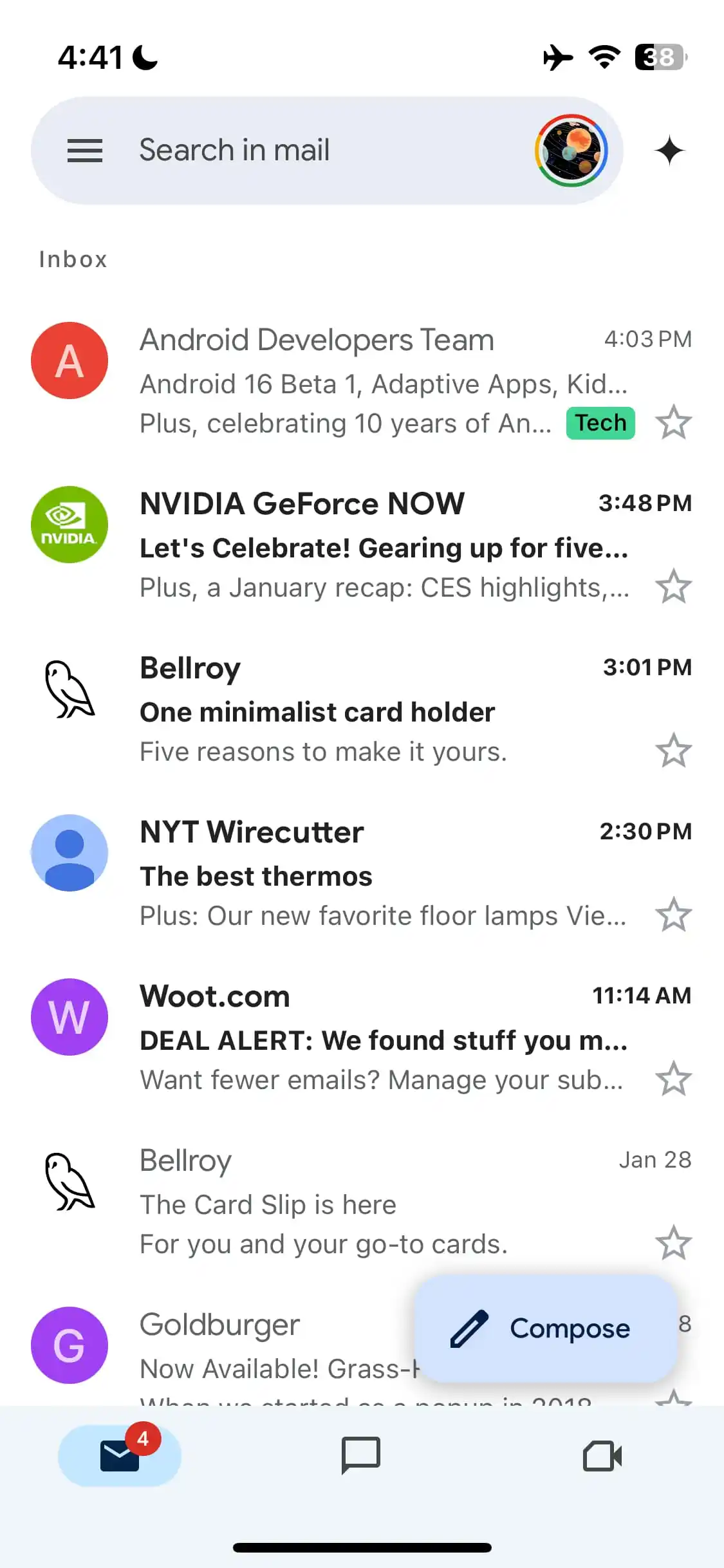 Detaljer af det nye Gmail-design til iPhone