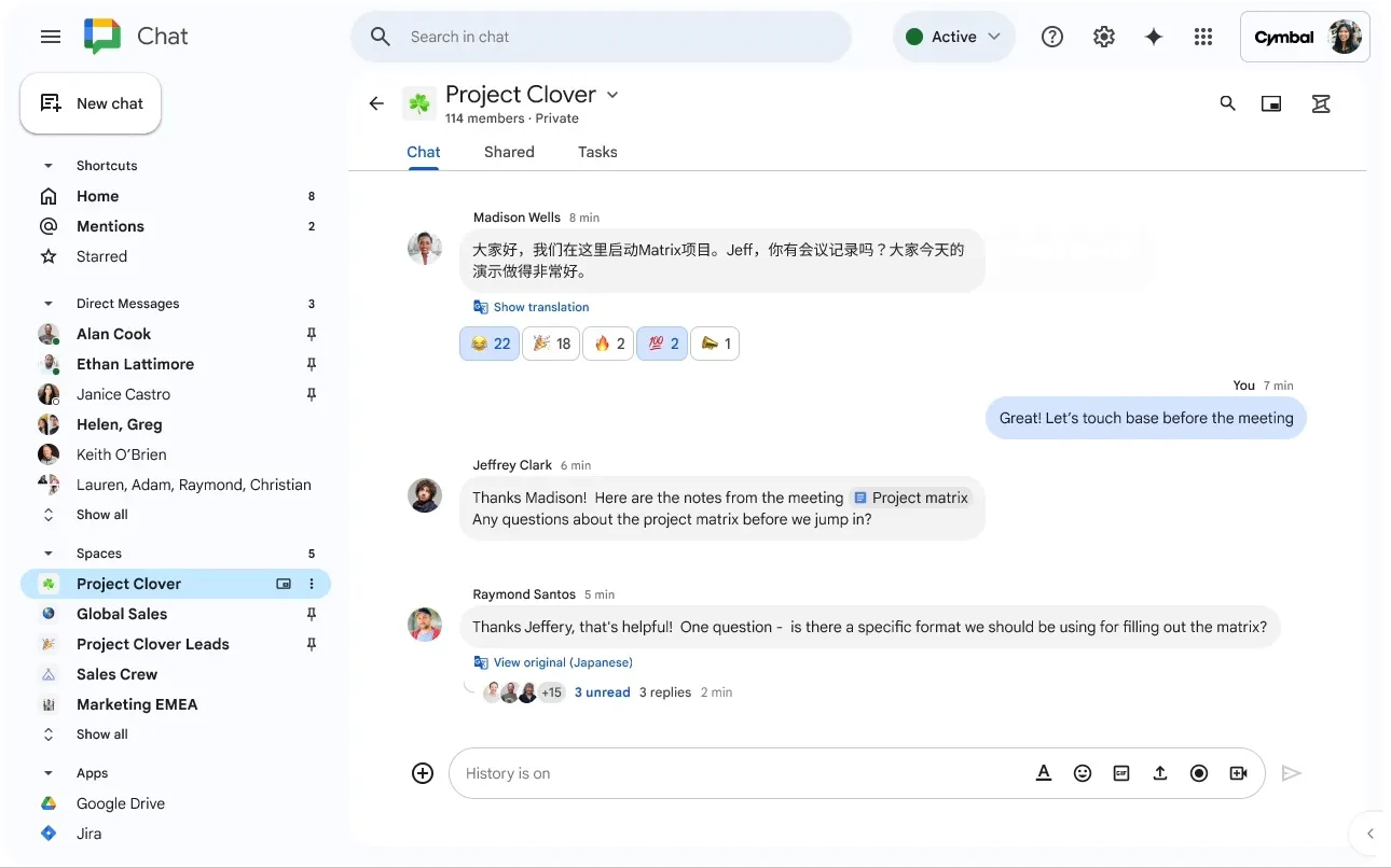 Automatisk oversættelsesfunktion i Google Chat