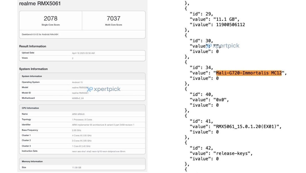 Information om den formodede Realme GT 7 i Geekbench