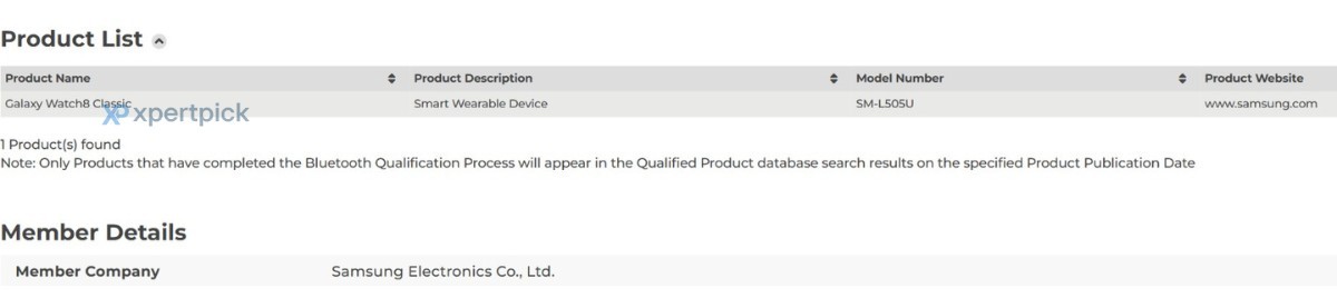 Data fra Galaxy Watch8 Classic certificering