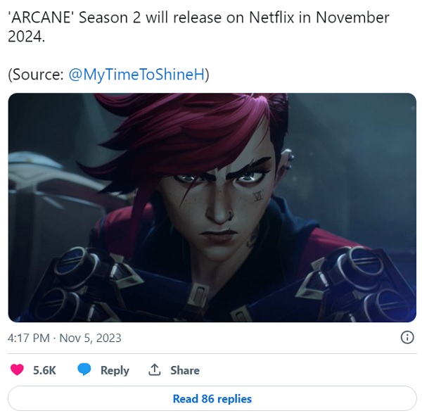 En insider har afsløret premieredatoen for anden sæson af anime'en Arcane. Det er muligt, at efterfølgeren til hitserien udkommer præcis et år senere...-2