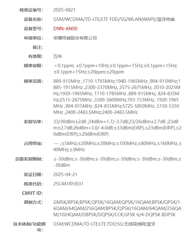 Honor 400 serien certificering i Kina