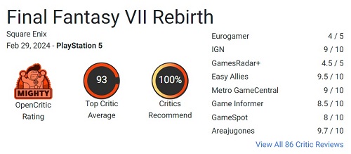 Anmelderne er begejstrede for Final Fantasy VII Rebirth og giver spillet topkarakterer-3