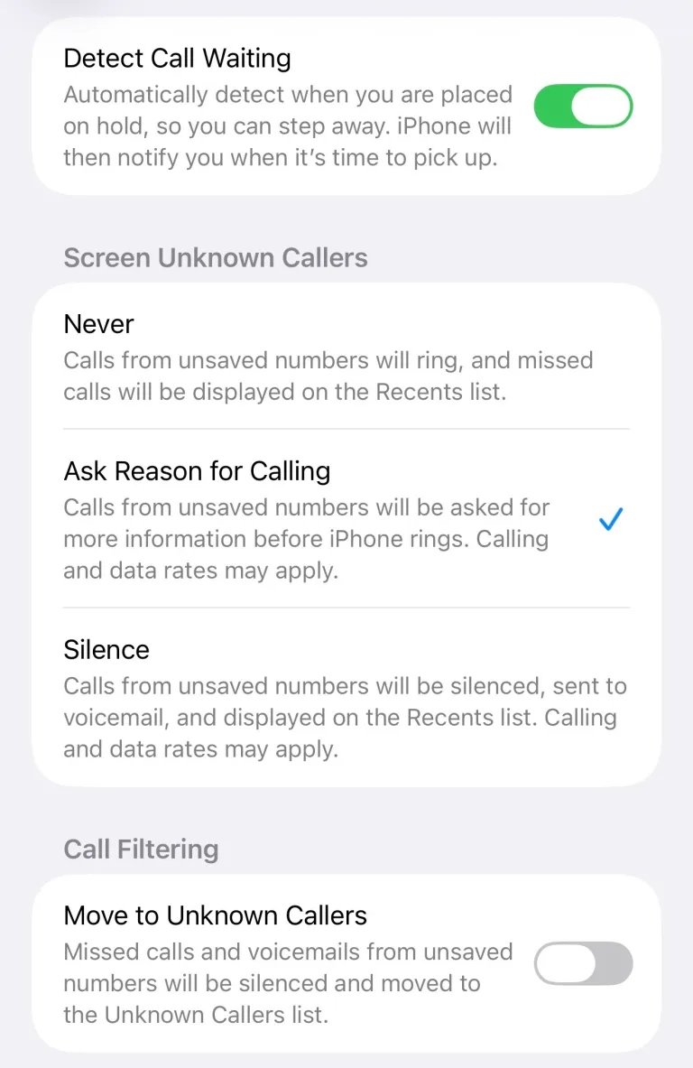 Opkaldsindstillinger. Illustration: 9to5mac.com
