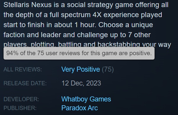 En tidlig udgivelse af det turbaserede strategispil Stellaris Nexus har fundet sted: Spillet får gode anmeldelser, men er endnu ikke særlig populært.-3
