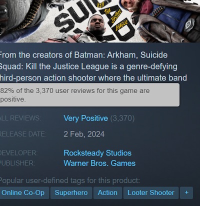 Resultatet er forudsigeligt: Eksperter kritiserede Suicide Squad Kill The Justice League og gav spillet en lav score.-6