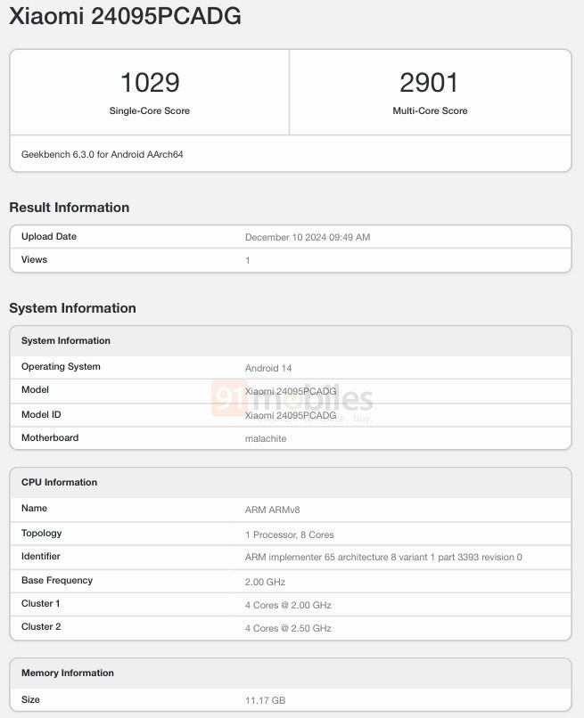 POCO X7 testes på Geekbench