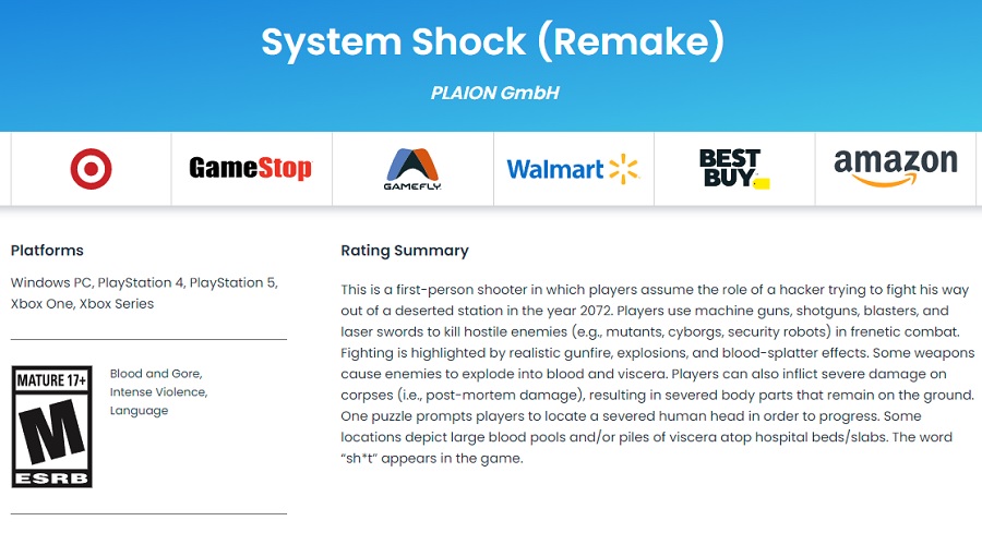 Konsolversioner af System Shock-remake kan udkomme meget snart: ESRB har givet PlayStation- og Xbox-versionerne af spillet en aldersvurdering.-2