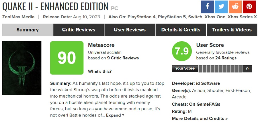 Spillere og kritikere er begejstrede for remasteren af Quake 2. Det opdaterede spil får topkarakterer på alle platforme.-2