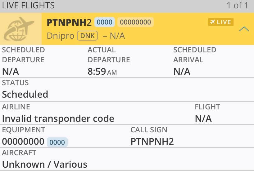 Data om flyvningen af et ukendt fly