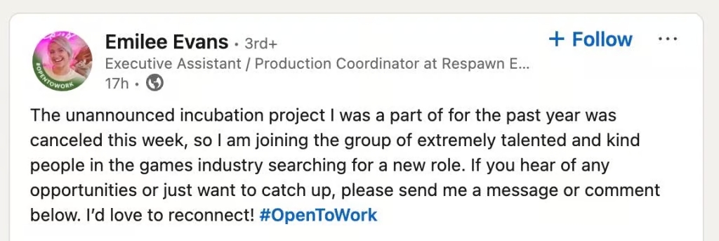 Skærmbillede af producentens opslag på LinkedIn