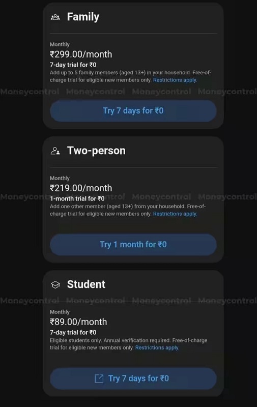 Screenshot af YouTube Premium priser