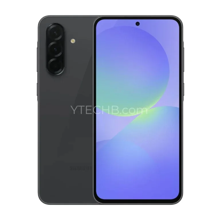 Rendering af Samsung Galaxy A36 i sort farve