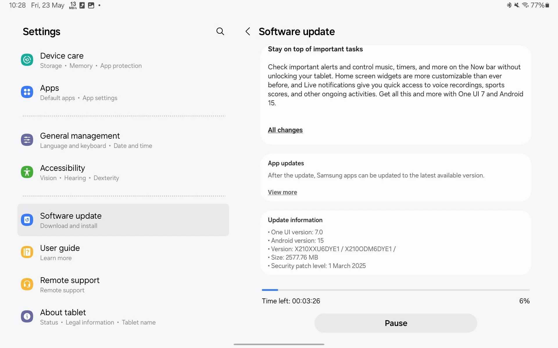 One UI 7 opdatering til Galaxy Tab A9+