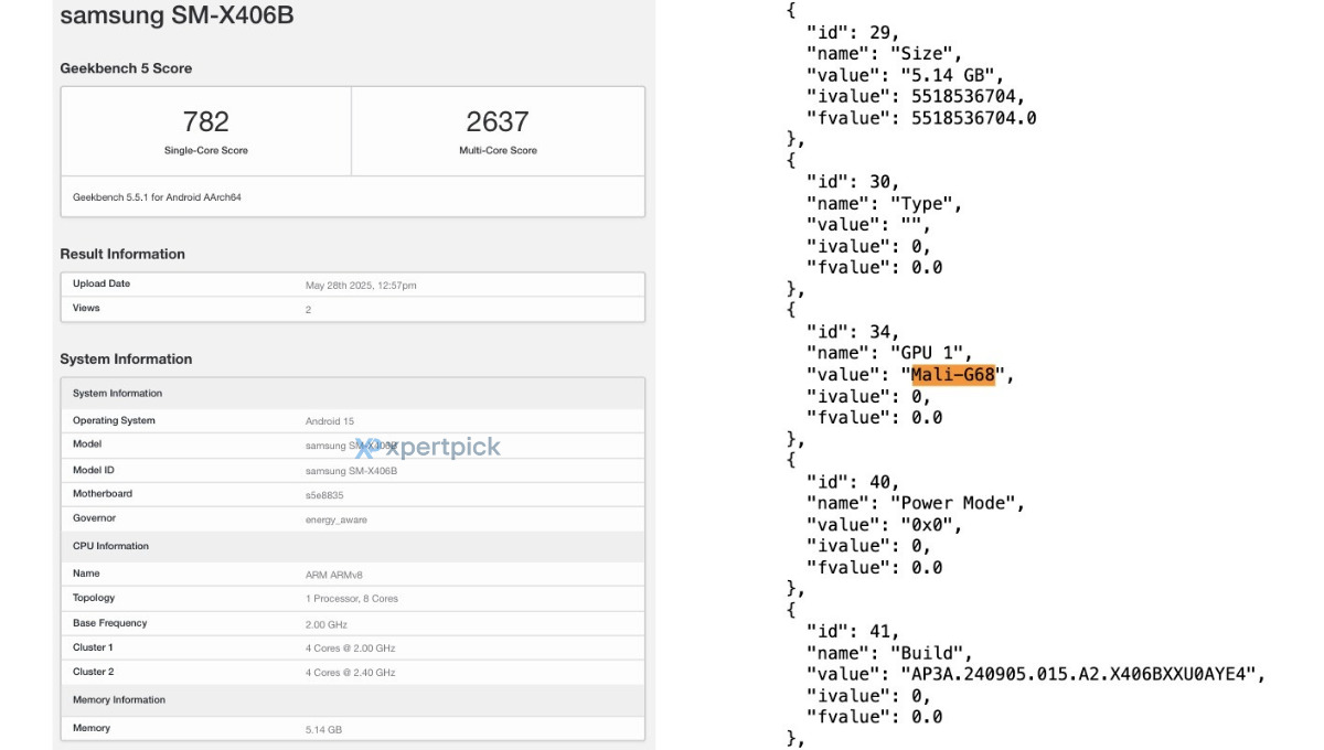 Samsung Galaxy Tab S10 Lite on Geekbench